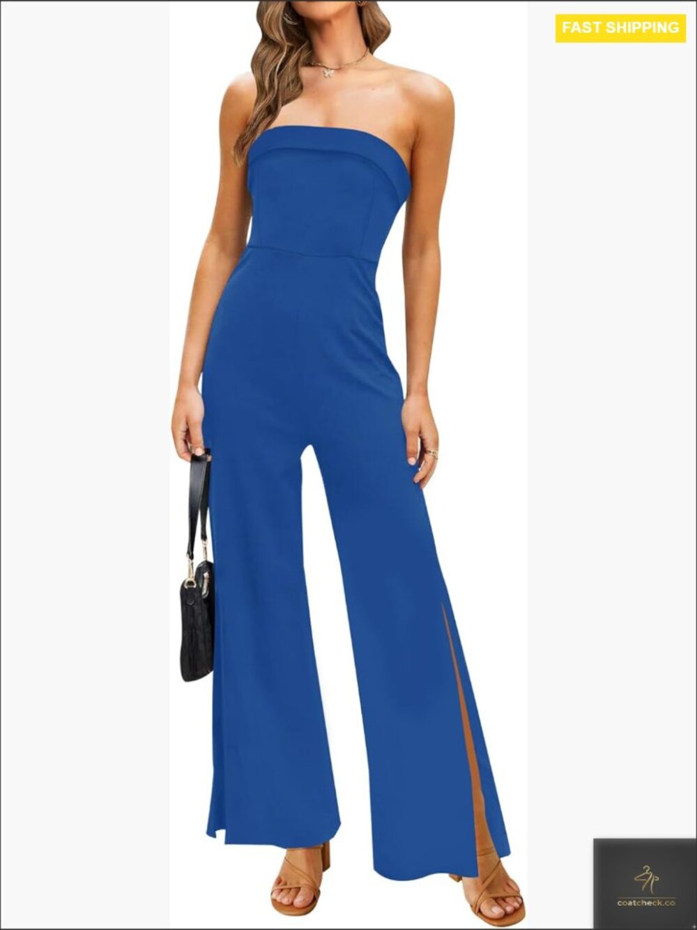 Strapless Jumpsuit Off Shoulder High Waist Wide Leg Side Slit Elegant Chic